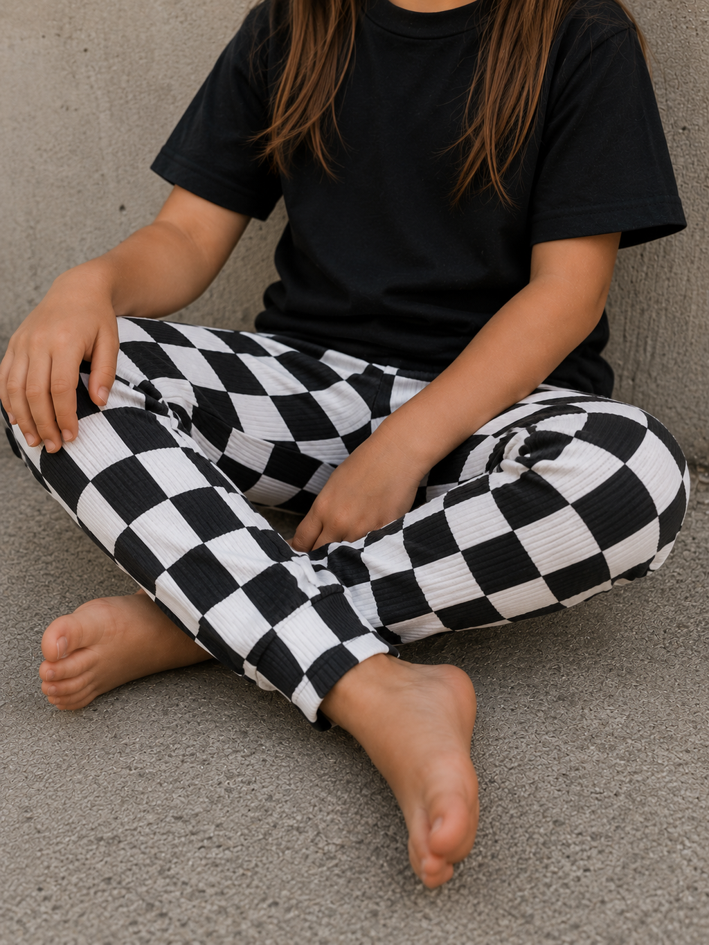 Checkered ribbed pants
