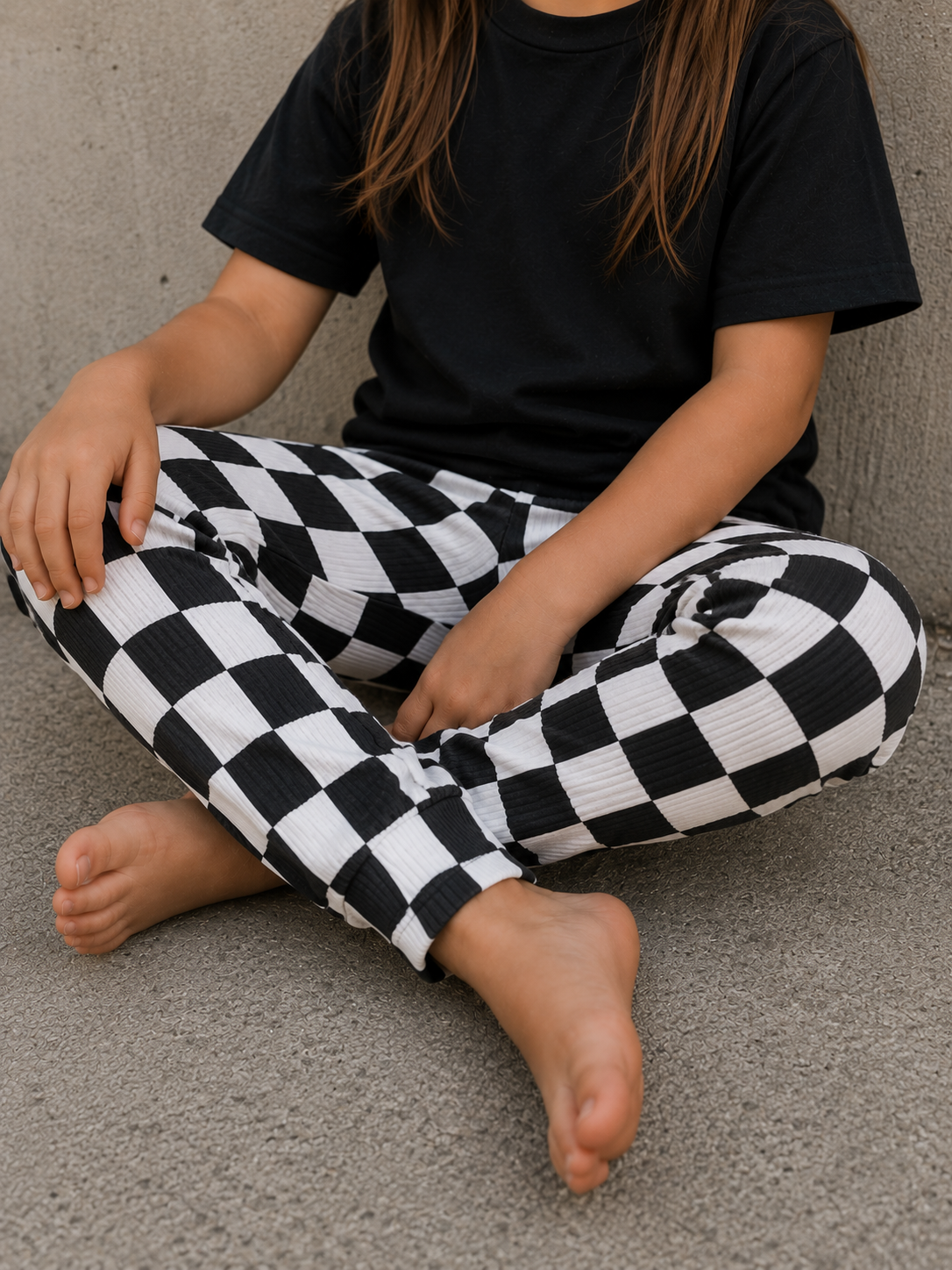 Checkered ribbed pants