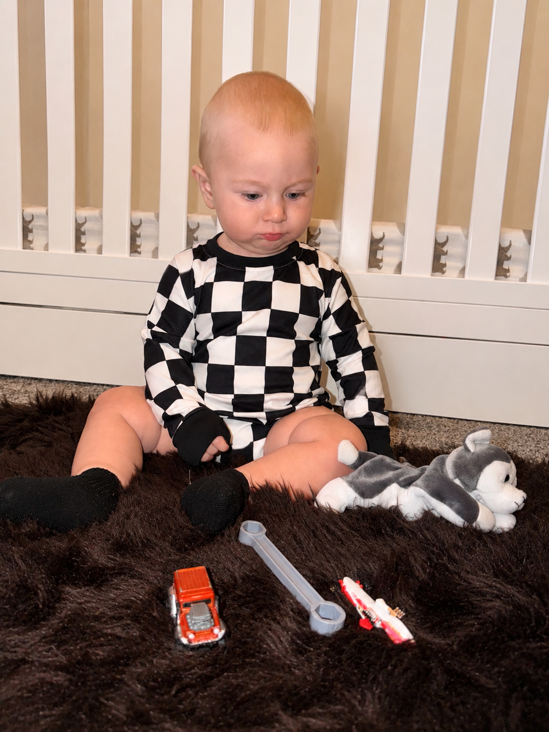 Pit Crew Checkered Bubble Romper