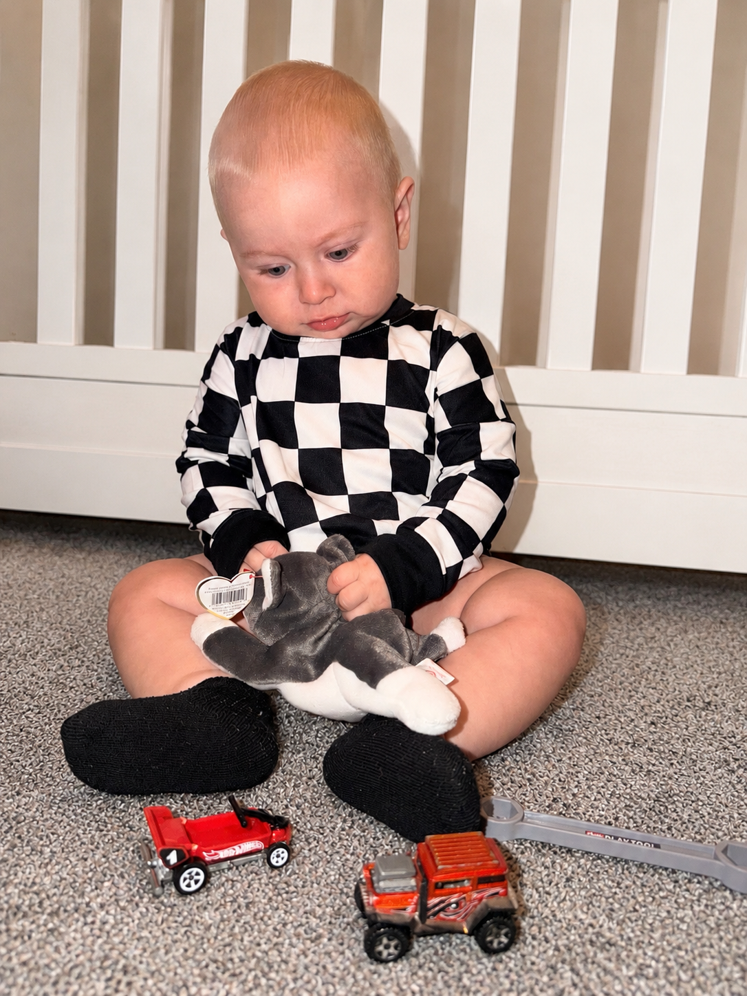 Pit Crew Checkered Bubble Romper