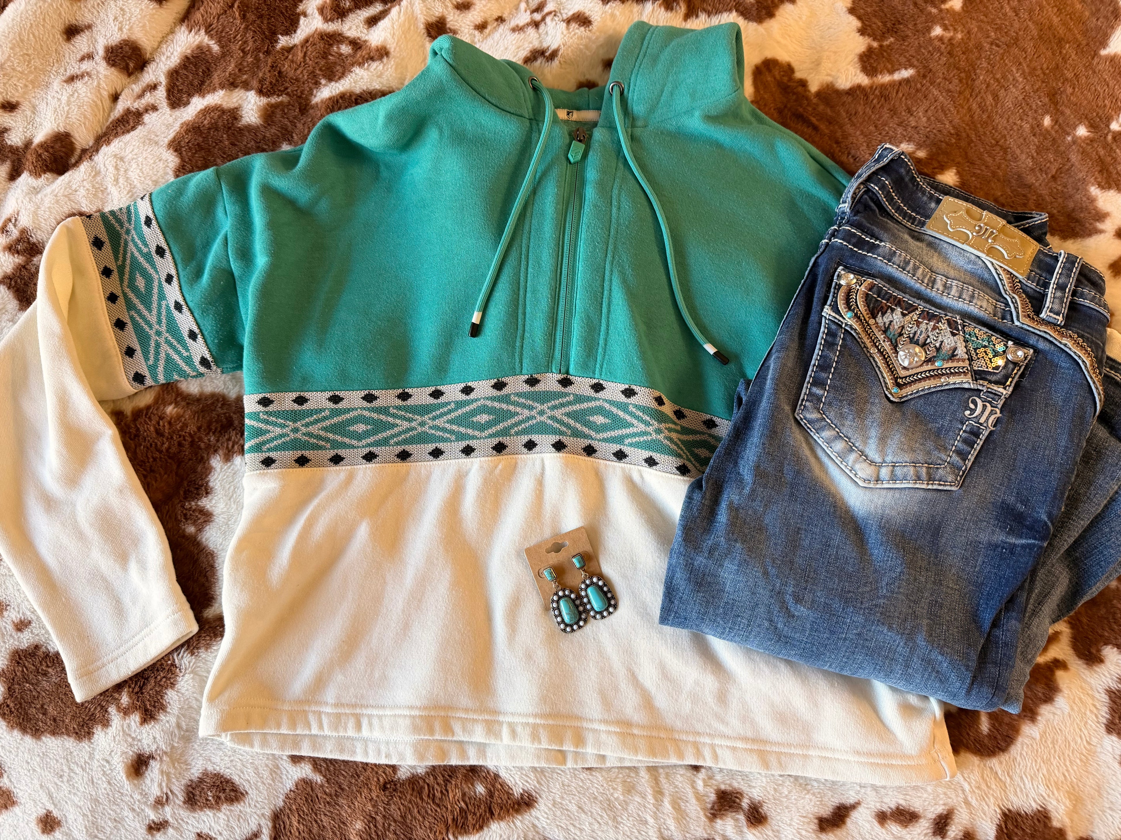 Turquoise Cropped Hoodie