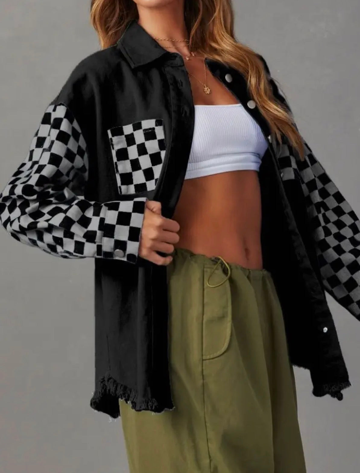 Checkered Moto Mama button down
