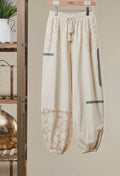 Cream Bohemian Joggers with Floral Lace Accents