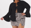 Black Lace-Up Top with Bell Sleeves