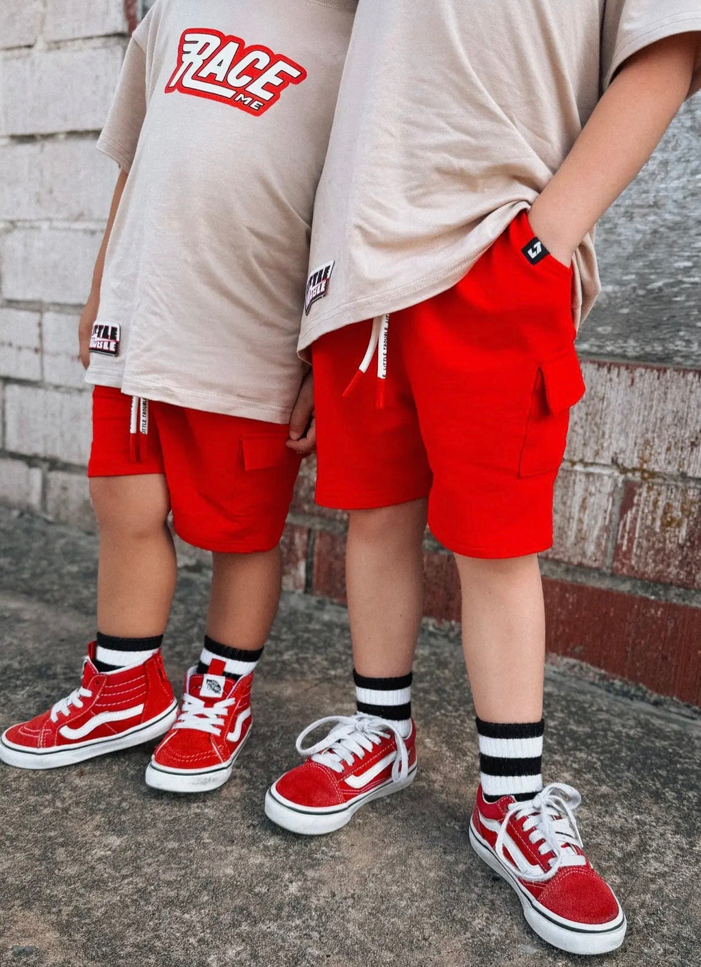Red cargo shorts