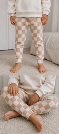Light tan checkered ribbed pants
