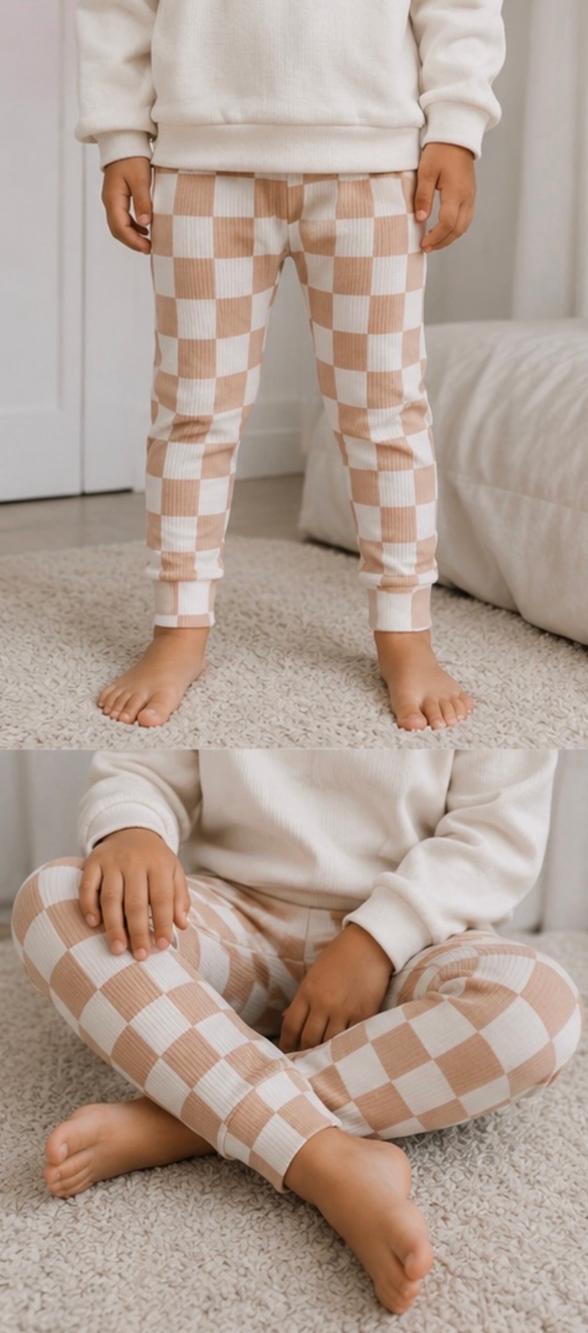 Light tan checkered ribbed pants