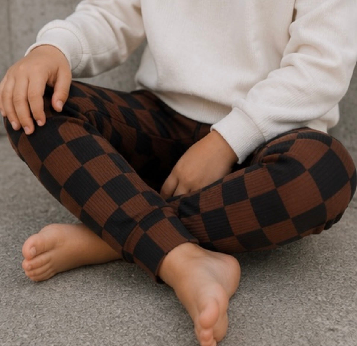 Checkered ribbed pants - Brown n black