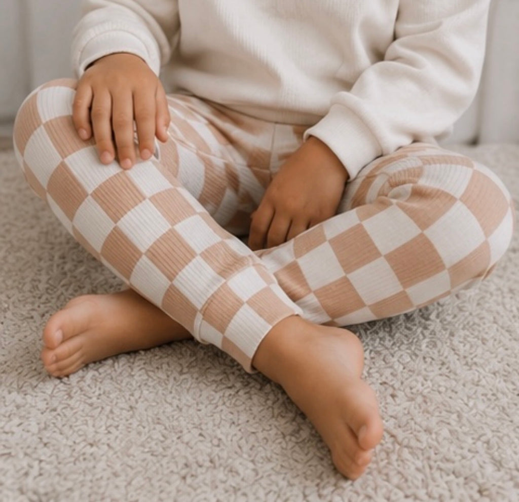 Light tan checkered ribbed pants