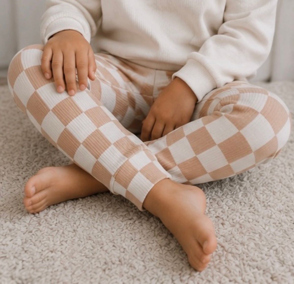 Light tan checkered ribbed pants
