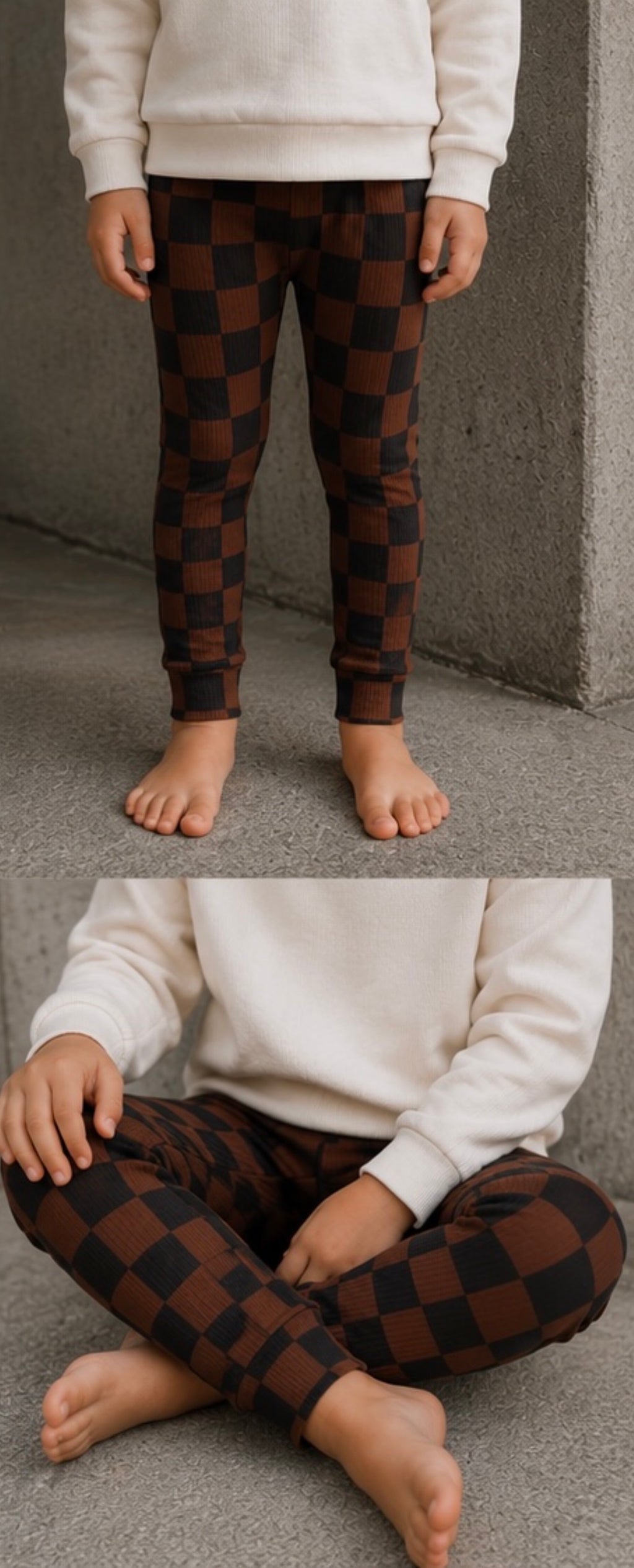 Checkered ribbed pants - Brown n black